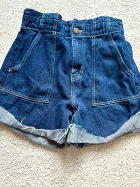 Zara Dark Blue High-Rise Rolled Hem Denim Shorts